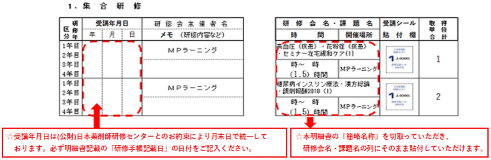 薬剤師研修手帳記入例