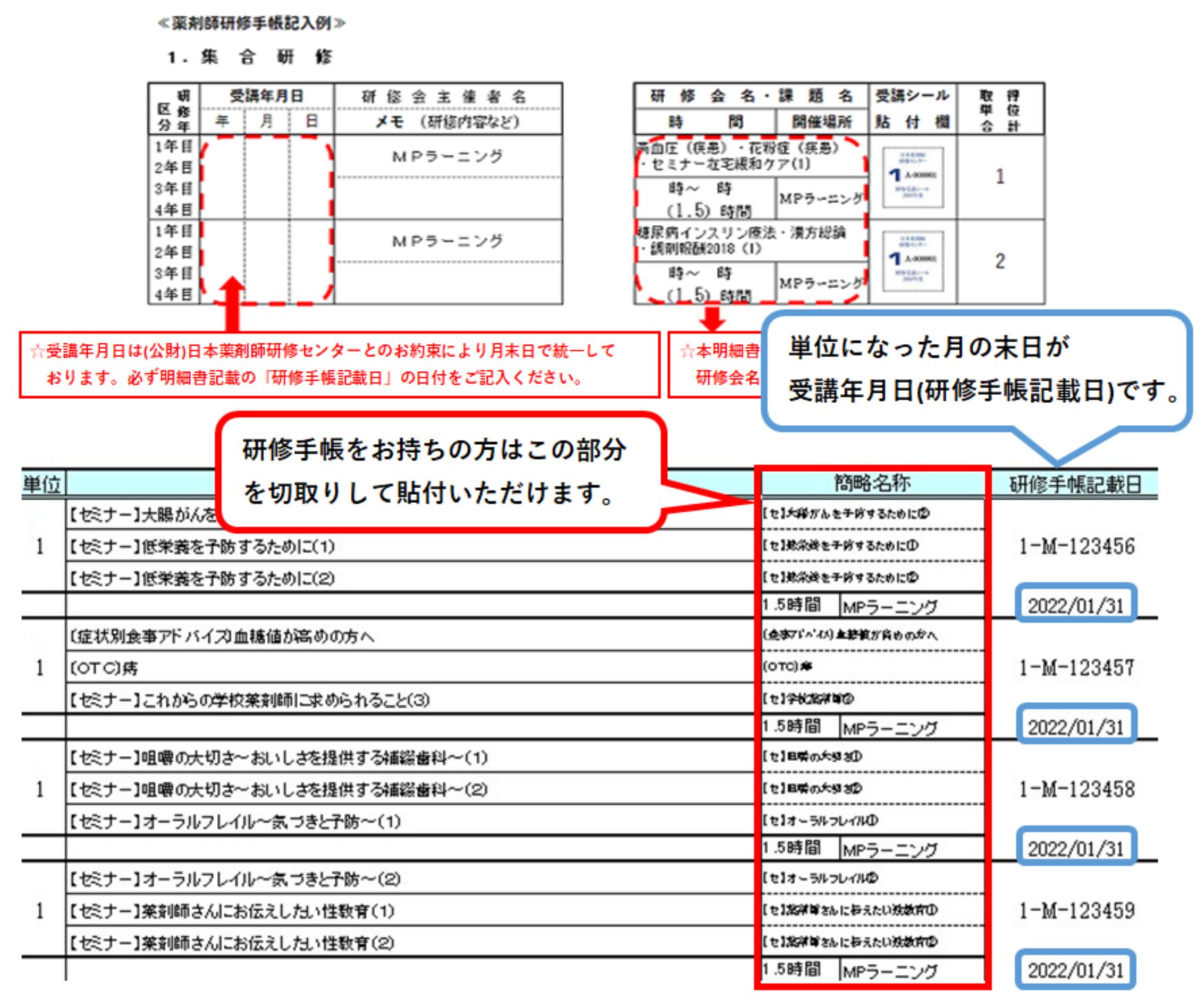 薬剤師手帳記入例